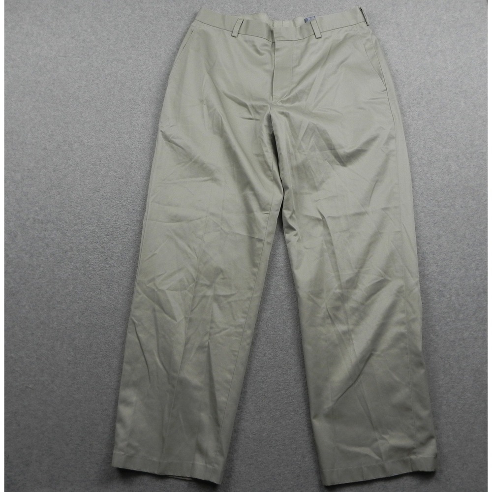 Jos A Bank Chino Pants Mens 34x29 Flat Front Stays Cool Tan Khaki Cotton Slacks